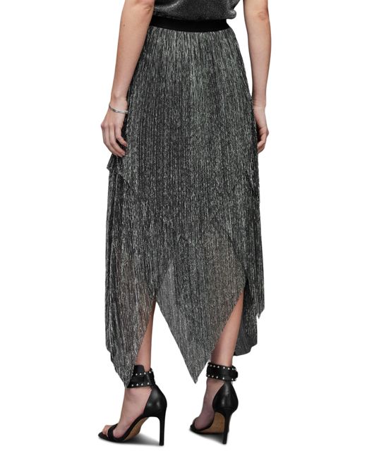 AllSaints Black Veena Metallic Shimmer Asymmetric Skirt