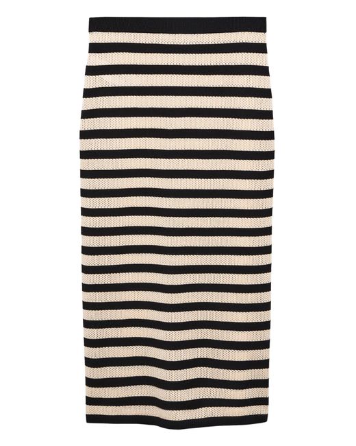 Mango Black Stripe Open Stitch Knit Midi Skirt