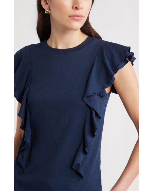 Caslon Blue Cascade Ruffle Cotton Blend Top