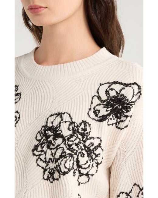 Vince Camuto Black Embroidered Crewneck Sweater