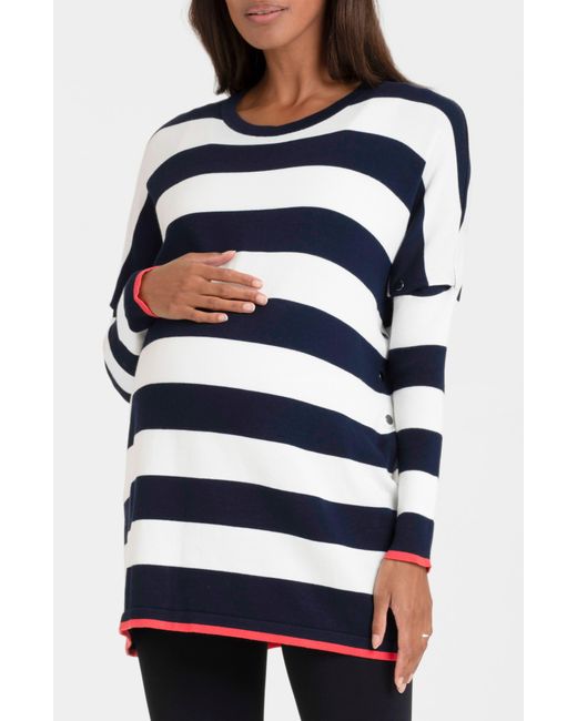 Seraphine Blue Boxy Stripe Maternity/nursing Sweater
