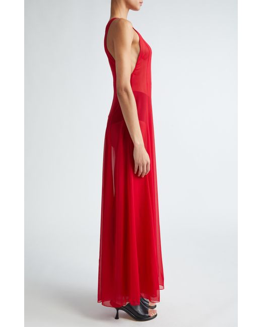 Peter Do Red Sleeveless Pleat Stretch Silk Maxi Dress