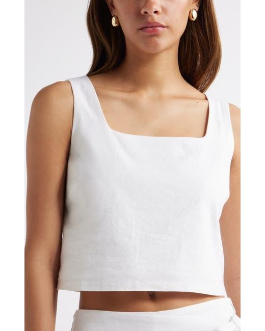 Open Edit White Sleeveless Linen Blend Top