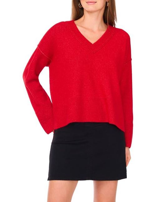 Vince Camuto Red High-Low V-Neck Sweater