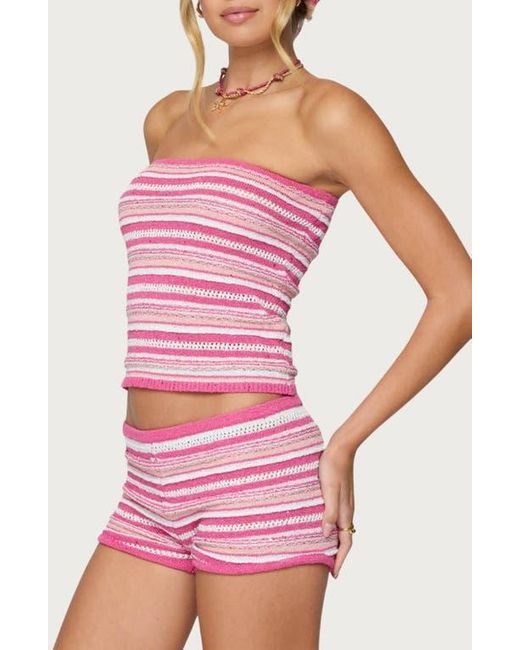 Edikted Pink Stripe Knit Strapless Top