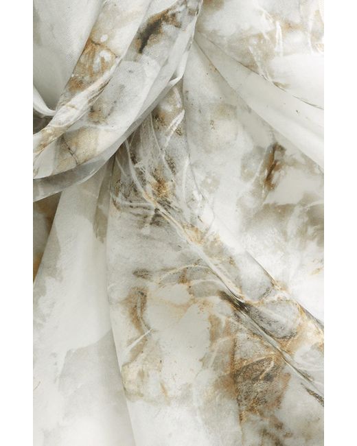 Lafayette 148 New York White Leaves Cotton & Silk Scarf