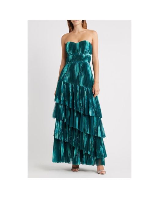 Hutch Women's Blue Strapless Tiered Tulle Gown