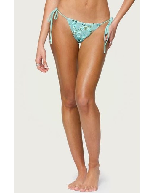 Edikted Blue Mirabella Sequin String Bikini Bottoms