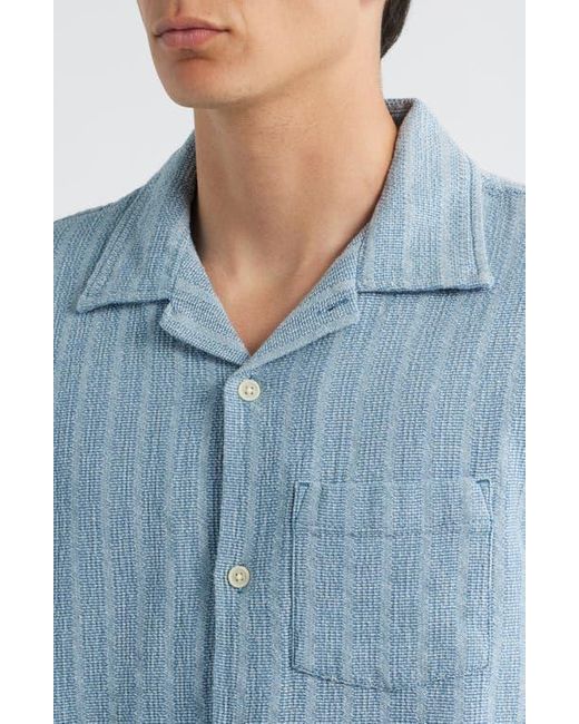 Corridor NYC Blue Basket Weave Short Sleeve Button-Up Shirt for men