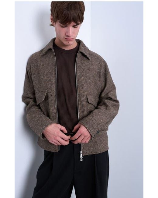 Topman Brown Herringbone Short Jacket for men