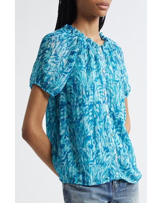 Ramy Brook Blue Soraya Pleated Puff Sleeve Top