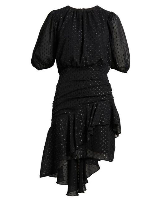 Chelsea28 Black Metallic Clip Dot Asymmetric Dress
