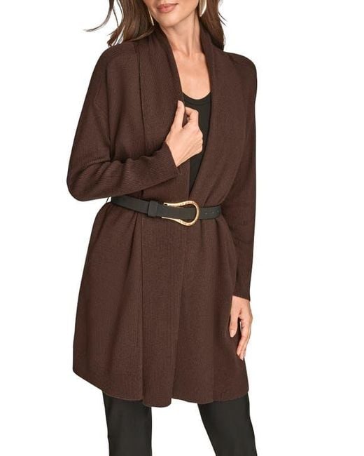 Donna Karan Brown Belted Cardigan