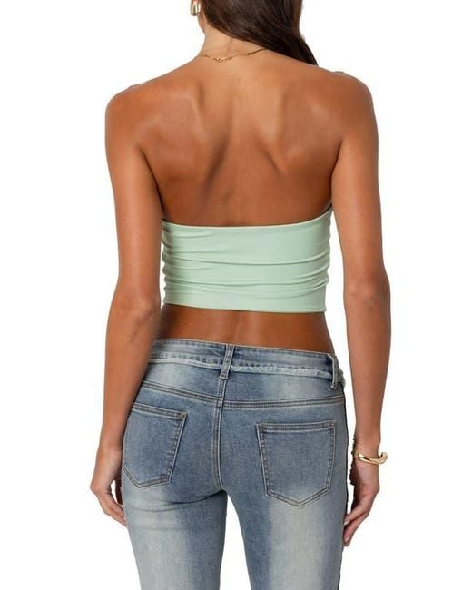 Edikted Blue Ruched Strapless Top
