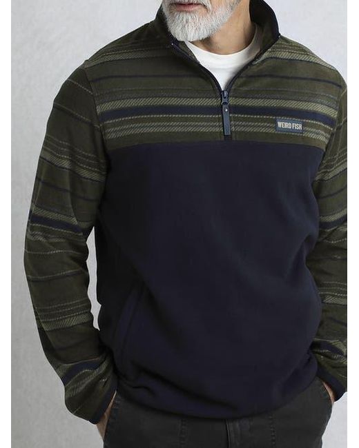 Weird Fish Black Gilbert 1/4 Zip Striped Microfleece for men