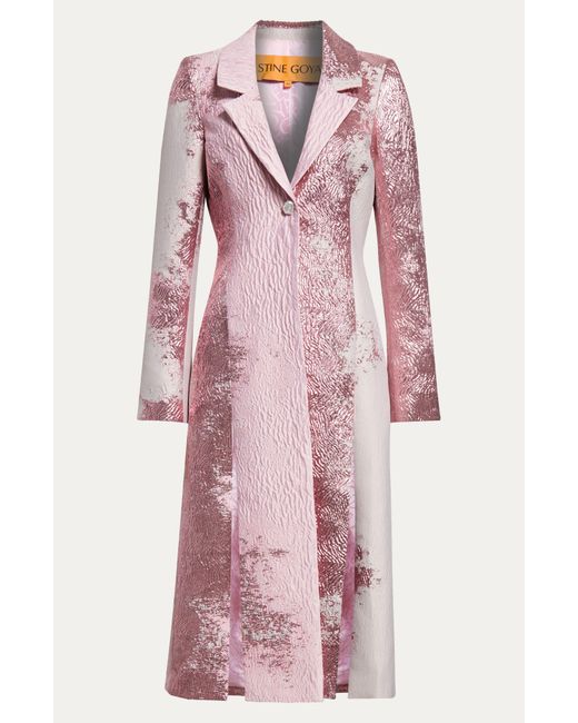 Stine Goya Pink Aneta Metallic Satin Jacquard Long Jacket