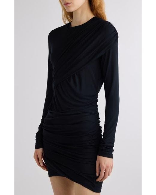 Isabel Marant Black Denise Shirred Long Sleeve Body-Con Minidress