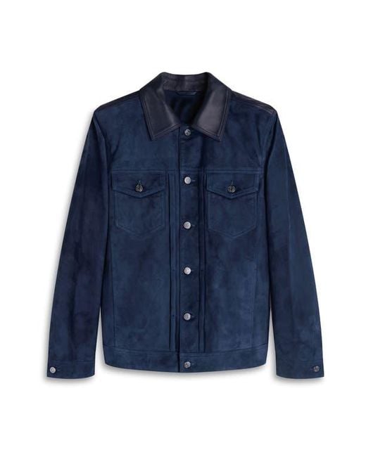 Bugatchi Blue Hybrid Leather Trucker Jacket for men