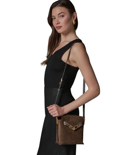 Donna Karan Brown Bridgehampton Python Suede Small Crossbody