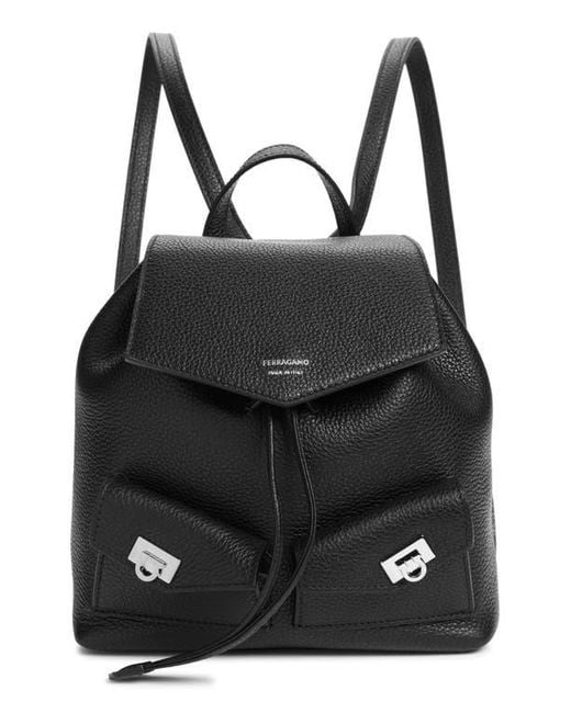 Ferragamo Black Mini Harley Leather Drawstring Backpack