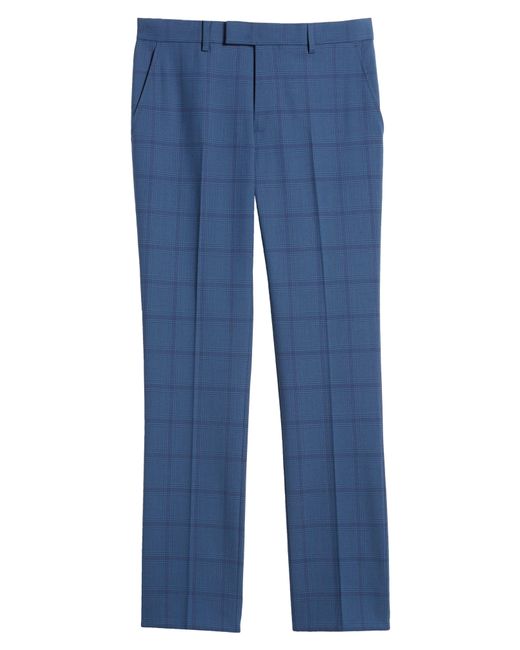 Open Edit Blue Extra Trim Fit Plaid Wool Blend Trousers for men