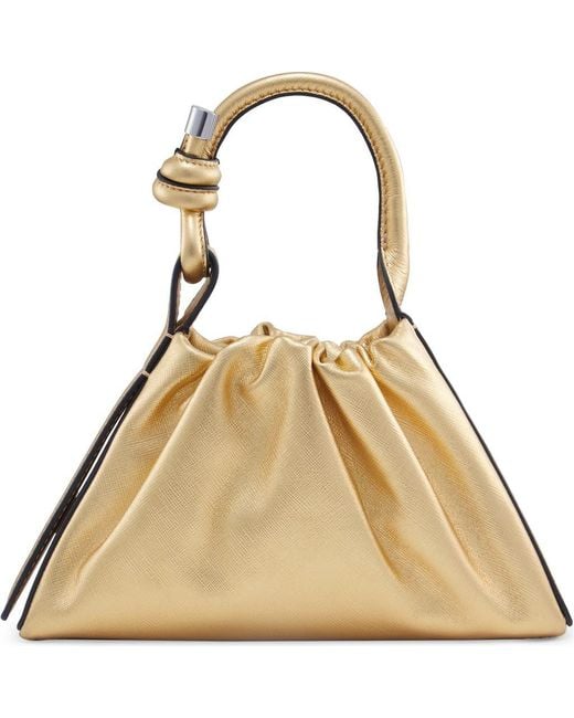 BEHNO Natural Mini Tina Ruched Metallic Leather Baguette Top Handle Bag