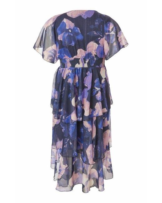 Quiz Blue Plus Size Front Wrap Midi Dip Hem Dress