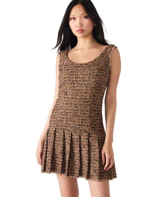 Steve Madden Brown Avie Pleat Detail Tweed Minidress