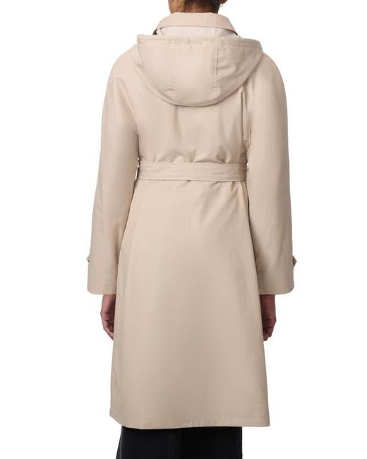 Bernardo Water Resistant Tie Belt Packable Raincoat in Natural Lyst