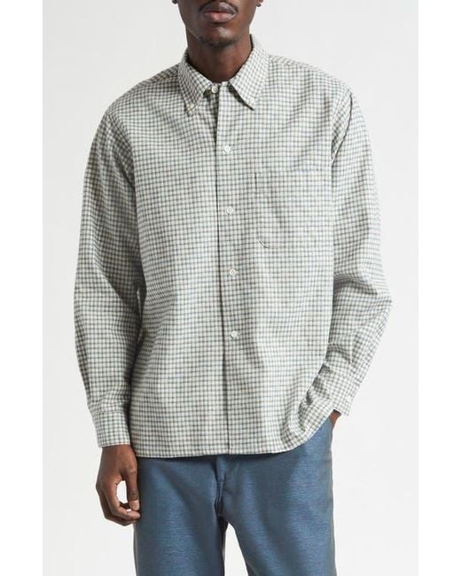 Beams Plus Gray Plaid Dobby Button-Down Shirt for men