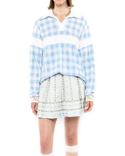 Anna Sui Blue Gingham Terry Top