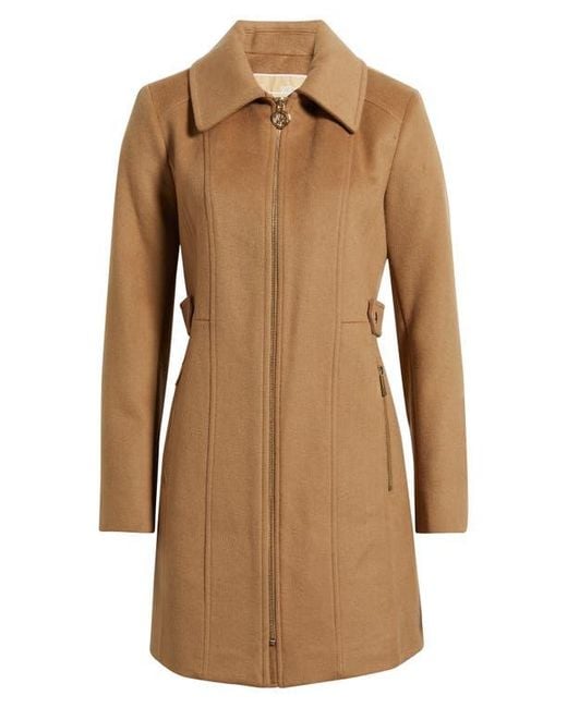 Michael Kors Natural Front Zip Wool Blend Coat