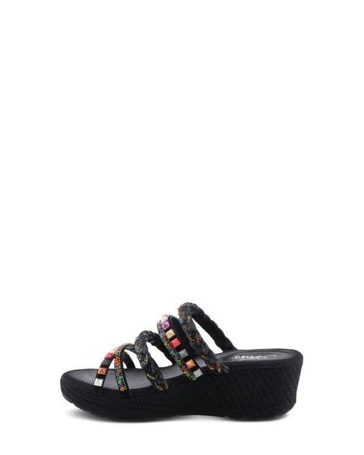 AZURA BY SPRING STEP Black Shinychic Platform Wedge Slide Sandal