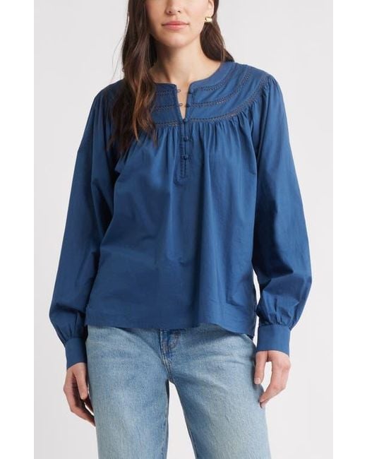 Caslon Blue Cotton Voile Popover Top