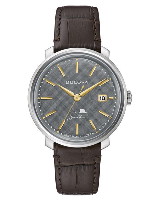 Bulova Gray Frank Sinatra The Best Is Yet To Come Leather Strap Watch for men