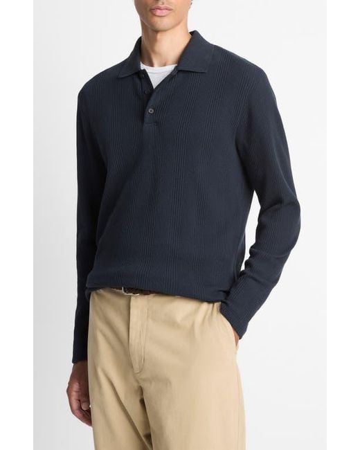 Vince Blue Variegated Texture Long Sleeve Polo for men