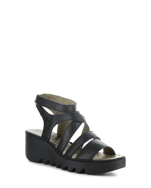 Fly London Black Bafy Ankle Strap Platform Wedge Sandal