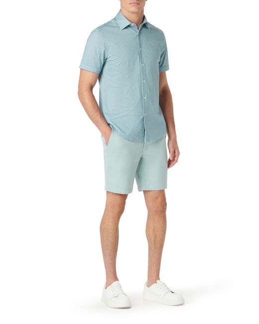 Bugatchi Blue Miles Ooohcotton Geo Print Short Sleeve Button-up Shirt for men