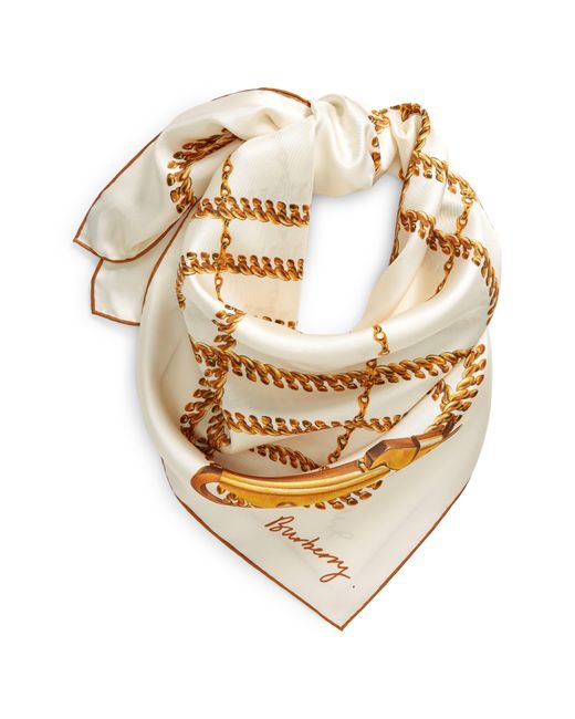 Burberry Natural Spear Chain Print Square Silk Scarf