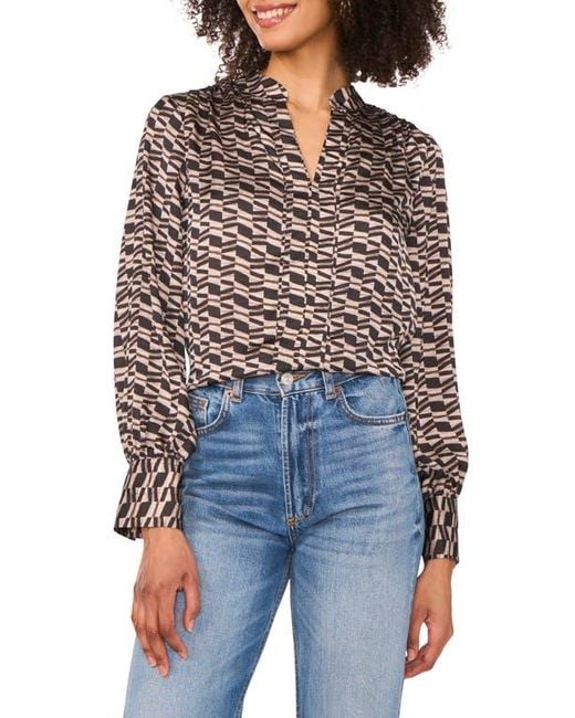 Vince Camuto Blue Geo Print Long Sleeve Top