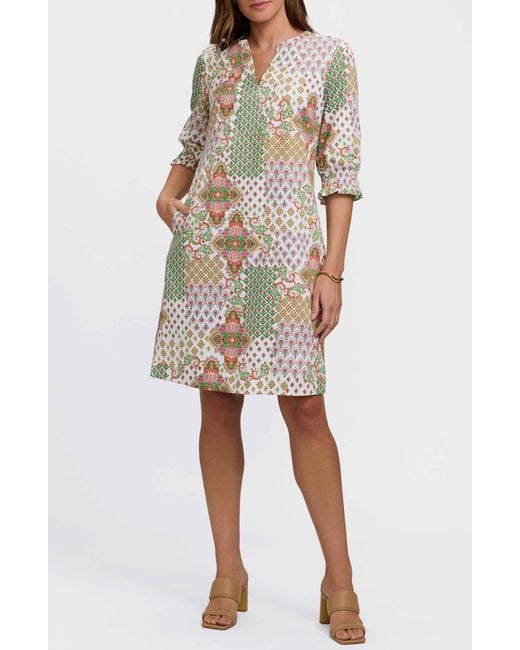 Foxcroft Natural Alicia Patchwork Shift Dress