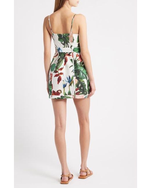 Farm Rio Green Midnight Mccaw Fiesta Floral Linen Blend Mini Dress