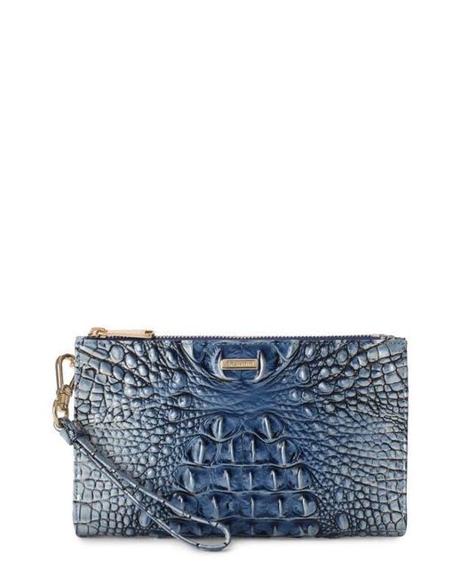 Brahmin Blue Daisy Croc Embossed Leather Wristlet