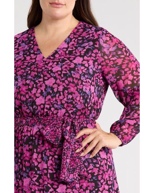 Kasper Purple Floral Long Sleeve Tiered Maxi Dress