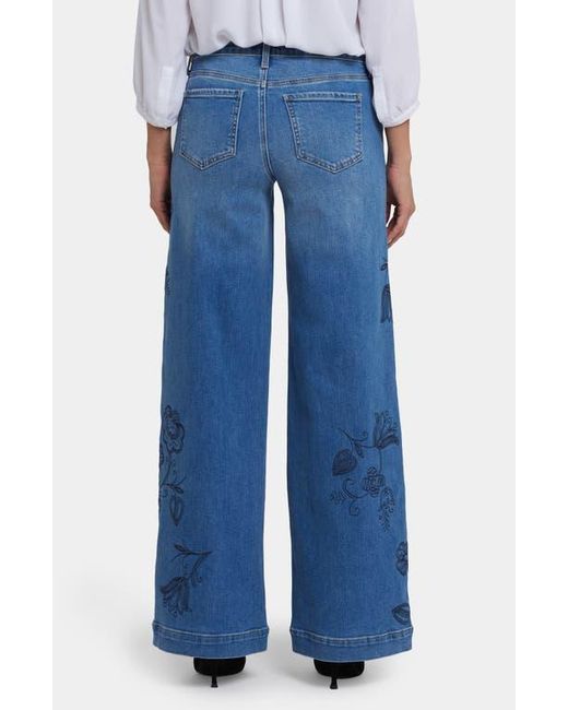 NYDJ Blue Teresa Embroideredhigh Waist Wide Leg Jeans