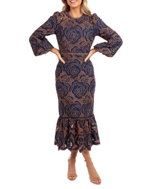 Petal & Pup Women's Blue Pierre Long Sleeve Cocktail Mermaid Dress
