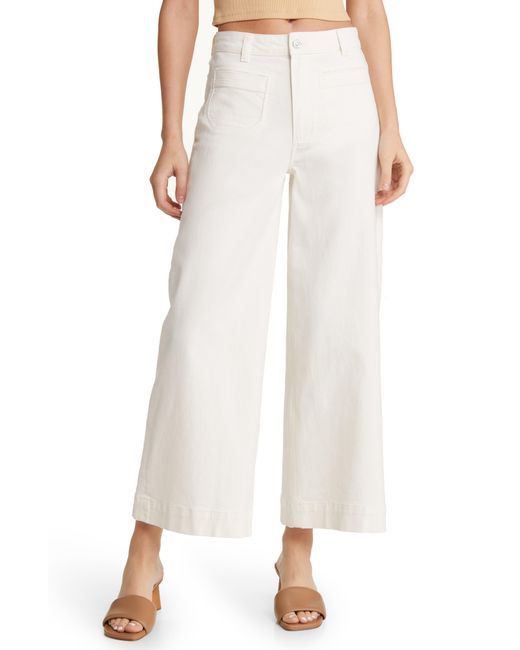 PAIGE Harper High Waist Ankle Wide Leg Jeans in Natural | Lyst