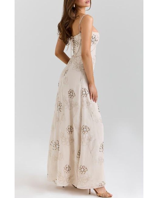 House Of Cb Natural Seren Embellished Georgette Gown