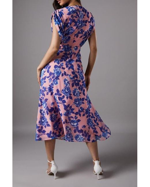 Coast Purple Cap Sleeve Floral Chiffon Midi Dress