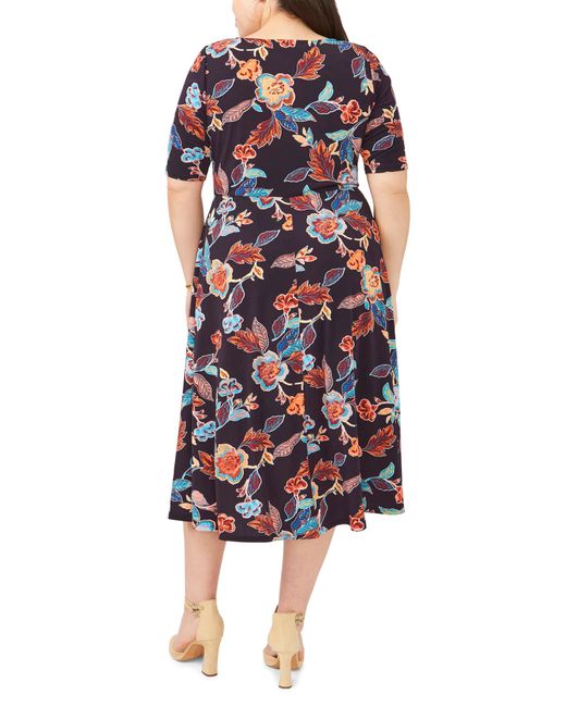 Chaus Multicolor Floral Print Jersey Midi Dress